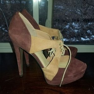 Suede platform two tone heels
